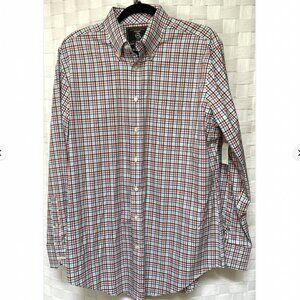 Maker & Company Men's 100% Cotton Plaid Striped Button Dress Shirt Size L